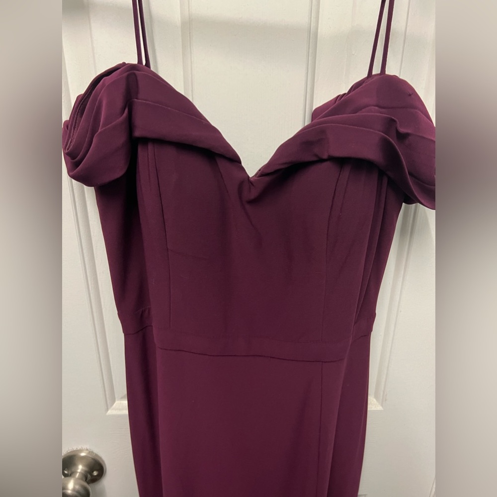 Plum off the shoulder formal dress with train. Size 11/12